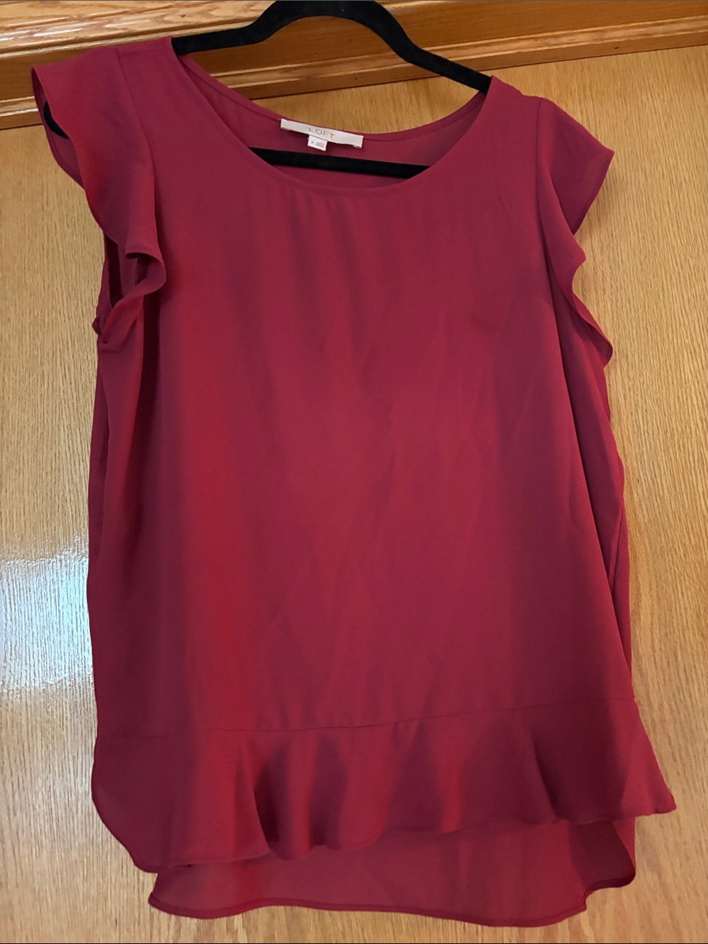LOFT Raspberry Ruffle Sleeve Chiffon Top